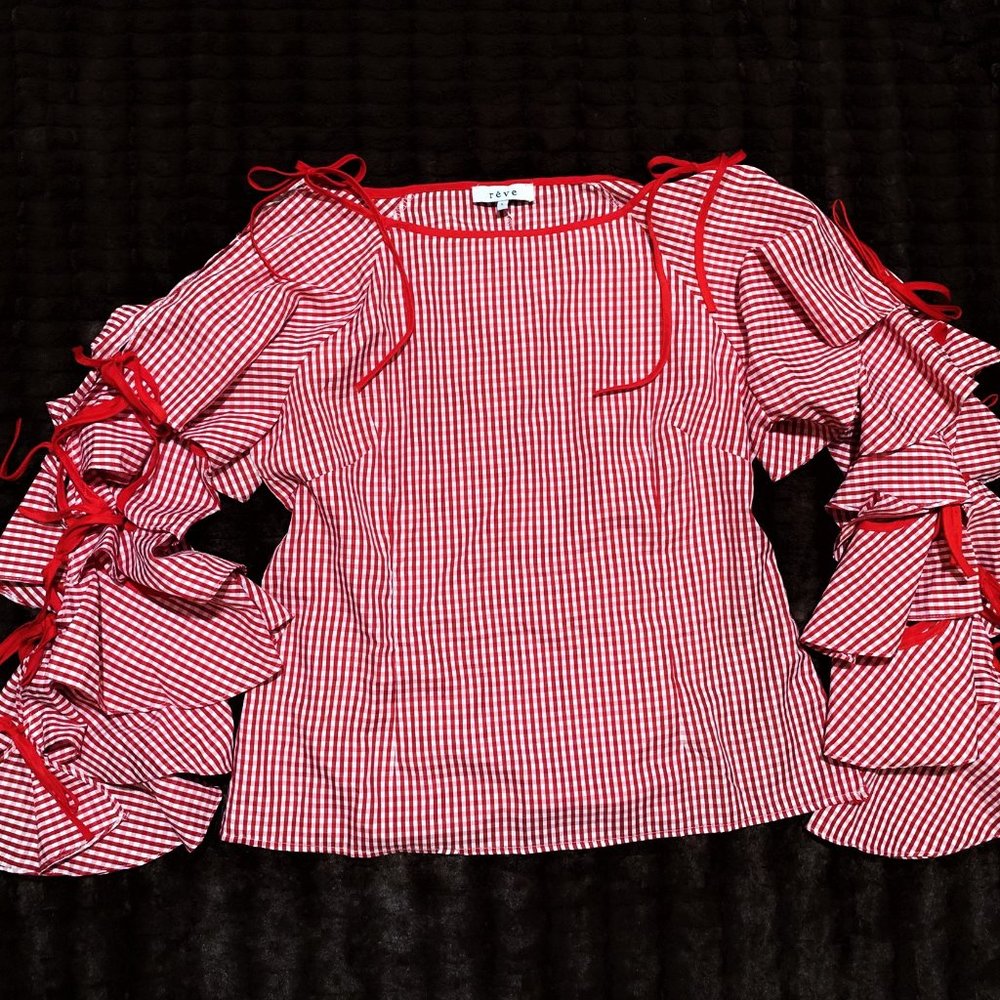 Reve • Adorable Ruffle & Bows Gingham Top